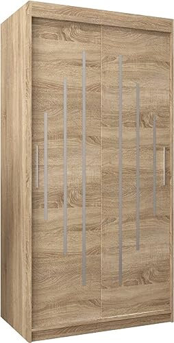 E- MEUBLES Armoire de Chambre avec 2 Portes coulissantes Style Contemporain Penderie (Tringle) avec étagères (LxHxP): 100cmx200cmx62cm Maltese (Chêne Sonoma)