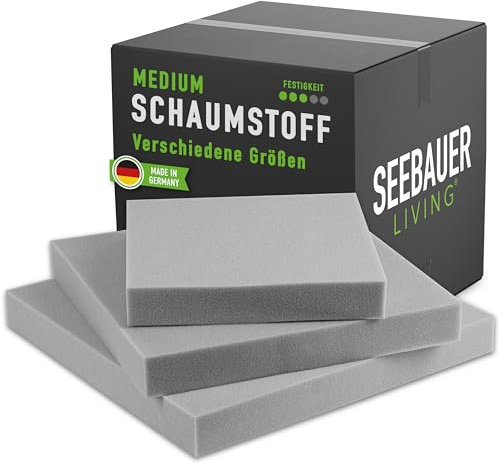 SEEBAUER Living Schaumstoff MEDIUM RG 35/40 (Mittelfest) 200 x 120 x 8 cm Schaumstoffplatte für Polster und Sitzkissen, Polsterschaumstoff als Zuschnitt für Sitzpolster