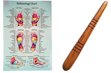 Wooden Massage toolsets for Professionals with Reflexology Charts Foot Hand Massage Wooden Massage Sticks (Set A)