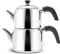 Karaca Edge Mini Turkish Teapot Set - Stainless Steel Teapot with Lid - (Turkish Tea Pot 0.85 Liters & Water Tank 1.25 Liters) - Non-Burning Bakelite Black Handles Tea Maker & Induction Tea Kettle
