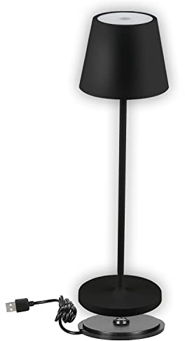 V-TAC Dimmbare LED-Tischlampe Kabellos mit Touch-Bedienung - Wiederaufladbar Schwarz Lampe für den Innen und Draußen - Außenbereich IP54 - 4400-mAh-Akku - Metall, Warmweiß 3000K - 2W, VT-7522