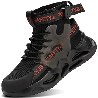 IYVW 7719 Stivali Maschili in Pelle Scarpe Antinfortunistiche Impermeabili S3 SRC Scarpe da Lavoro in Pelle con Punta in Ferro Uomo Nero 43.5 EU