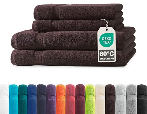 Müskaan® 4er Handtuch Set Braun, 100% Baumwolle, 500g/m² – 2X Duschtuch 70x140cm & 2X Handtuch 50x100cm – Öko-Tex, Frottee Handtücher Set Baumwolle, Handtuchset Braun, 60°C waschbar, Frotteetücher