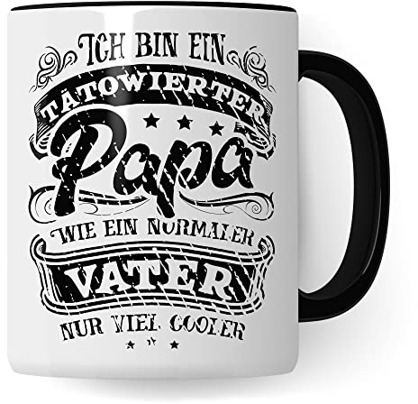 Papa Tasse Geschenkidee Vater Kaffeetasse Geschenk für Vatertag Kaffeebecher Tattoo Becher (Weiß & Schwarz)