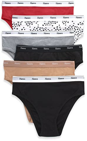 Hanes Originals Women's Underwear Hi-Leg Pack, Stretch-Cotton Hi-Leg Panties, Basic Assorted Colors, 6-Pack