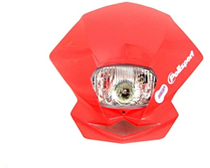 Streetparts24 Scheinwerfer 12V mit Verkleidung rot E-geprüft passend für Enduro, Supermoto, Motocross, Mofa, Moped, Mokick – Scheinwerfermaske Lampe Universal