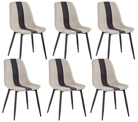 Mondeer Esszimmerstühle 6er Set, Polsterstuhl Essstühle mit Metallbeinen Modernes Patchwork-Design für Esszimmer Wohnzimmer Empfangsraum Büro, B48 x H85 x T40 cm, Beige