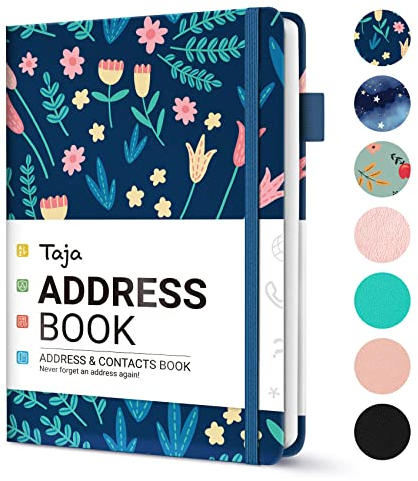 Taja Hardcover Adressbuch mit alphabetischen Registerkarten | Großdruck für Kontaktaufnahmen | Kleines Adressbuch zur Aufbewahrung all wichtiger Informationen an einem Ort | Frühlingsblumen