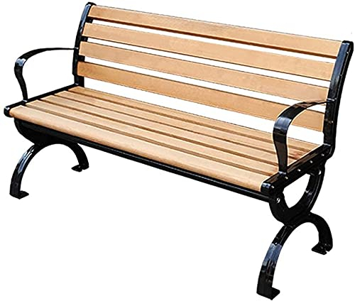 Terrassenbank, Parkbank, Outdoor-Gesprächscouch, Outdoor-Metall-Parkbank, Gusseisen-Rahmen und korrosionsbeständiges Holz, Retro-Veranda-Bank mit Rücken