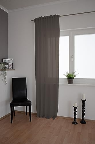 Homing Leinengardine einfarbig Grau Stein | Leinenmuster modern | Wohnzimmer Esszimmer Schlafzimmer | Leinenvorhang(1Stück) 245 x 140 cm(HxB)