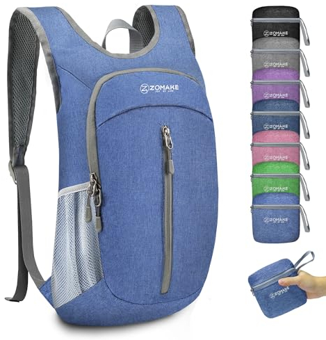 ZOMAKE Faltbarer Rucksack Klein Ultraleicht,10L Wanderrucksack Kleiner Leicht für Damen Herren,Reise Mini TagesrucksäCke Faltbar für Kinder und Jugendliche(Tiefblau)