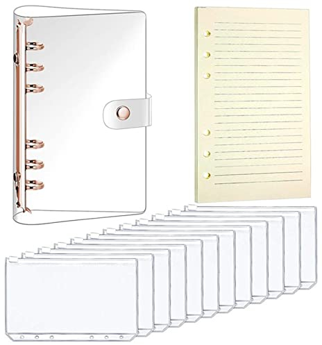 Latex Bindemittel A6 weich. PVC Bindemittelbinder-Budget-Notebook-Planer mit Snap-Knopfverschluss und 12 Binder-Taschen Reißverschluss-Ordner 1 Packung Nachfüllbares Papier Bindemittel ( Size : A6-Ros