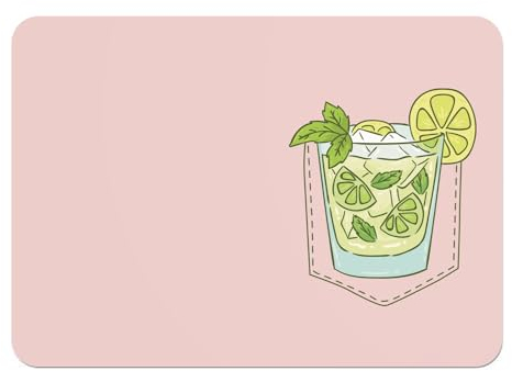 4 Platzsets mit Unterseite aus Kork, Rosa – Tasche Überraschung Mojito Cocktail Urlaub Aperitif Zeichnung – Groß 39,5 x 28,5 cm