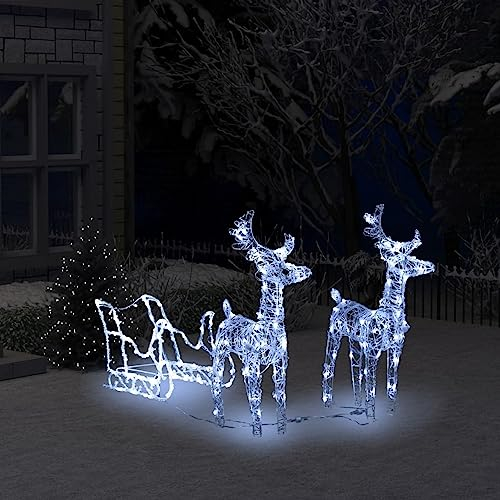 Rentiere Schlitten Weihnachtsdekoration 160, JUNZAI Rentier Weihnachtsdeko, Rentier Beleuchtet Aussen, Outdoor Weihnachtsdeko, Weihnachtsbeleuchtung Aussen Rentier, 130 cm Acryl