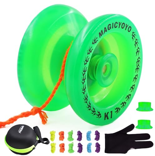 MAGICYOYO K1 Le Brillant yoyo Idéal pour Enfants, Adultes et Débutants, Pro Yoyo Responsif, Yo-yos Brille dans Le Noir, en Plastique Yo Yo Ball avec+ Sac+ Ensemble+ 12 Cordes yoyos, Vert