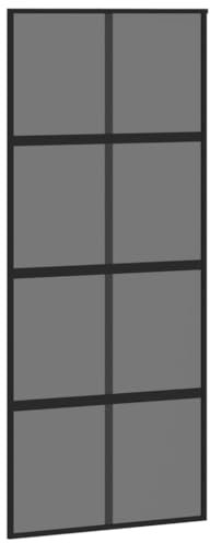 Gecheer Schiebetür,Glasschiebetür mit Metallrahmen,Schiebetürbeschlagsätze Schlank Glastür Tür mit Zubehör, Innentür Zimmertür,90 x 205 cm (B x H) Hartglas, Aluminium Schwarz und dunkel transparent