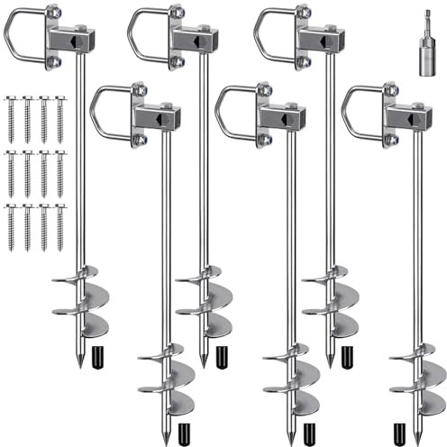 Insaga Zeltheringe, Metall Zelt Heringe Stabil Erdnägel Erdanker Zelthaken Bodenanker 42cm Schraube in Trampolin Kit für Schaukel-Kit/Camping/Schuppen/Hund/Carport mit Fester Schlaufe, 6 Stück