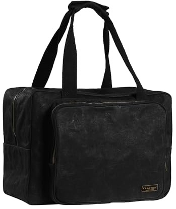 Canvas Tote Bag, 16OZ Waxed Canvas Tool Bag Organizer - 1 Large Capacity & 2 Zipper Pouches - Multipurpose Garden Tote, Tool Storage Tote for Contractor Plumber Electrician - Black