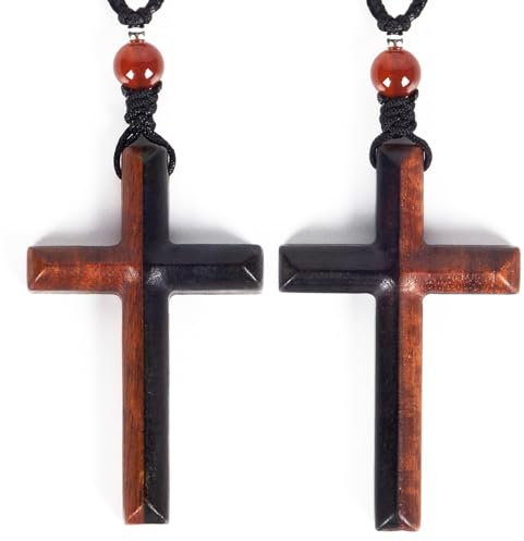 Collier croix artisanale en bois naturel sculpté à la main croix de rétroviseur en bois d'olivier catholique pendentif créatif personnalisé couple amoureux hommes et femmes foi avec chaîne corde (7)