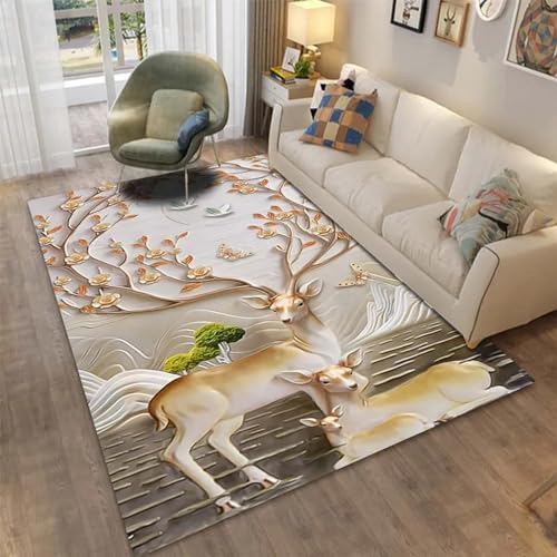 3D Schlafzimmer Teppich, Elch Rentier Tier Gedruckt Teppich Matte, Weiche Bequeme rutschfeste Rechteck Teppich Für Esszimmer Wohnzimmer Home Decor, 140 X 200 cm - Leicht Zu Reinigen -6G4N1N3