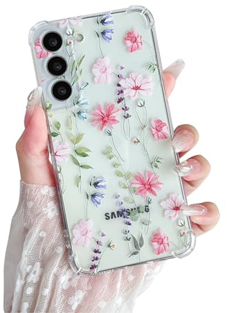 DEFBSC Hülle für Samsung Galaxy S22 Blumen Muster,Rosa Kosmos | Florale Transparente Handyhülle Weiche TPU für Mädchen Dünne Verstärkte Ecken Stoßfest Kratzfestes Durchsichtig Schutzhülle