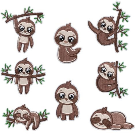 8 Stück Faultier Patches zum Aufbügeln, Aufbügeln Kinder Patch Sticker Kinder für DIY T-shirt Jeans Kleidung Applique Zubehör