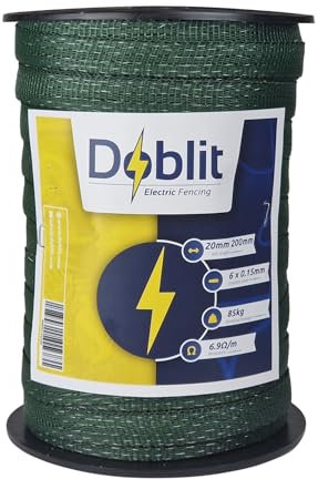 Doblit Electric Fence Poly Tape 20mm Ribbon - 6x0.15mm Stainless Steel Conductors, 85kg Breaking Strength. Low Resistance (200m , Green)