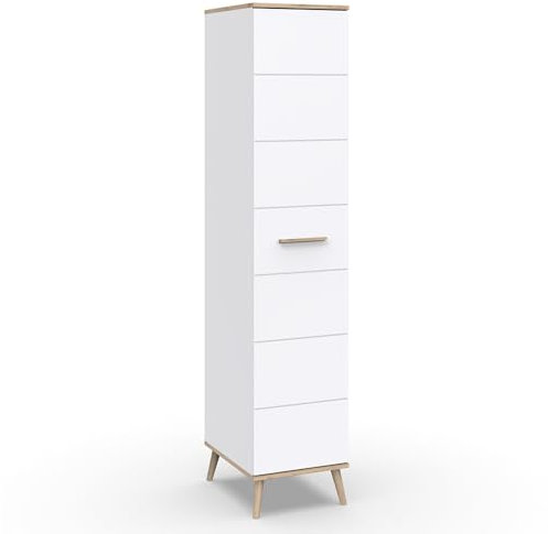 Lomadox Babyzimmer Kinderzimmer Schrank Kleiderschrank Skandi-Stil weiß mit Eiche Einlegeböden Tür 42x202x58 cm