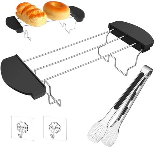 XianZhan EU Zubehör für Toaster Brötchenaufsatz, Edelstahl Toaster Brötchenaufsatz mit Küchenzange und 2 Transparente Haken für Küche Zu Hause, Brot, Toast, Pfannkuchen