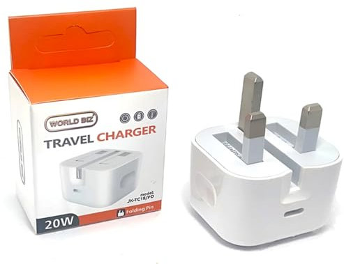 World biz USB C Plug, 20W USB C Charger - Fast Charging Type C Folding Charger, Compatible with iPhone 15/15 Pro/14/13/12/SE 3, iPad Air 5, iPad Mini 6, Galaxy S24/S23, Pixel 7/6, iWatch 9, etc