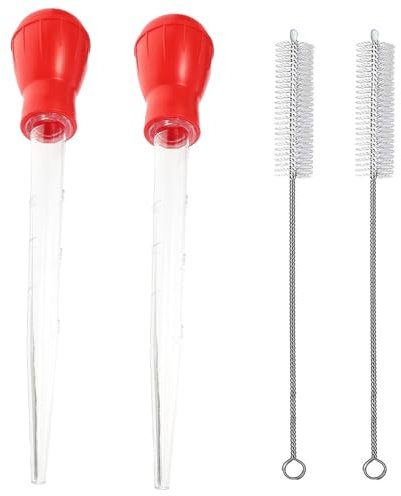 4PCS Turkey Baster, Baster for Cooking, Turkey Baster Large, Turkey Baster for Aquarium, Food Syringe, Measuring Lines Basting Syringe Injector Needle for Cooking (2 Oil Pipes and 2 Brushes)