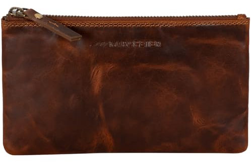 Marc Peter® Vintage Austin Federmäppchen Etui aus Leder mit YKK Reißverschluss, Federmappe für Stifte Wachs Bräune