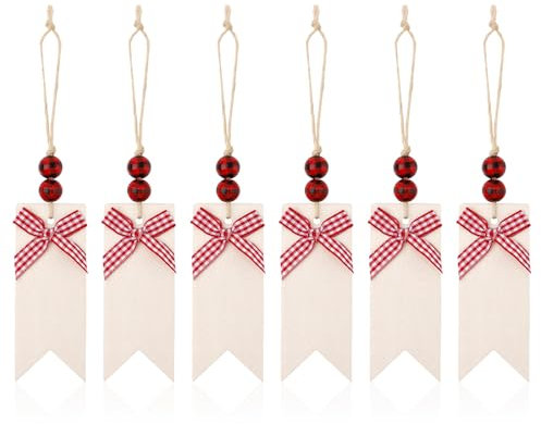 6 STK Namensschilder für Weihnachtsstrümpfe, Namensschilder aus Pappelholz Vormontierte Geschenkanhänger Hängende Weihnachtsanhänger als Ornament für Geschenke (Rot)