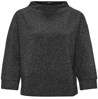 OPUS Damen Sweatshirt | Sweater GESCHE Boxy Fit mit Glitzer Details Black, 38