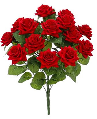 FloristryWarehouse Red Velvet Faux Silk Artificial Rose Bush 18 Stems 47cm/18 Inches Tall