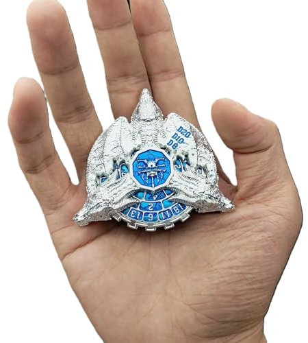 7 in 1 Fidget Spinner Würfel Set für DND, Neuheit Wing Dragon Metal Roulette D&D Würfel mit Geschenkbox, Dungeons und Drachen RPG Rollenspiel Würfel (Silver Blue)