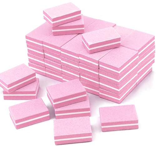 50 Pcs Nail Buffer Blocks, Double-Sided Nail Buffer, Nail File for Acrylic and Gel Nails, Buffer Nail File Tool for Salon (Pink)