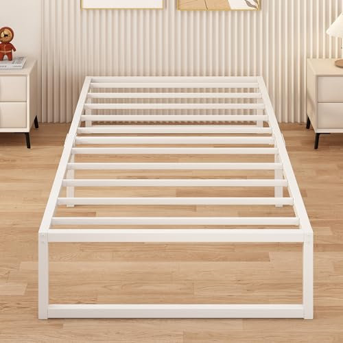 Yicensen Cadre de Lit 80x190 cm, Cadre de Lit Simple à Plate-Forme Métallique avec Support à Lattes en Acier, Montage Facile, sans Bruit, Aucun Matelas à Ressorts Requis, 30cm de Haut, Blanc