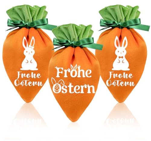 6X Karotten Osterbeutel zum Befüllen - Weicher Samt Geschenktüten Ostersackerl zum Befüllen - Osternest als Süßigkeitentasche Eiersuche oder Geschenkverpackung für Kinder, Ostergeschenke Kinder