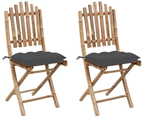 Myheimly 2X Gartenstuhl Klappbar mit Kissen Essstuhl Klappstuhl Klappstühle Gartenstühle Stuhl Stühle Terrassenstuhl Balkonstuhl Gartenmöbel Bambus Anthrazit,2 pz*40 x 40 x 7 cm