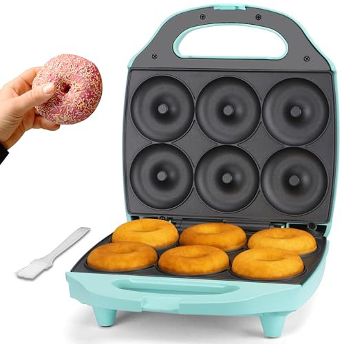 Baker’s Friend Máquina para hacer rosquillera para el hogar, máquina para hacer mini donuts de 6 x 7.5 cm, máquina para hacer donut, bandeja para hornear rosquillas, fiesta de donuts, Aqua