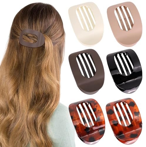 6er-Pack Haarklammer, Haarspangen Damen, Flache Krallenspange, Mittelgroß, Runde Haarspange zum Hineinlegen für Dickes und Dünnes Haar (Standard matt + glänzend)