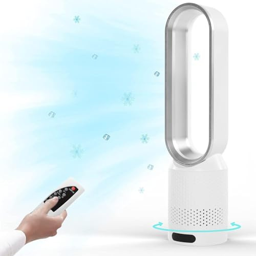 Ventilateur Colonne Sans Pale, Oscillation 80° Ventilateur Tour Silencieux,8 Vitesses de Vent,8H Minuteries,Ventilateur Sur Pied Pour Chambre à Coucher,Ventilateur Sans Lame (B-Argent)