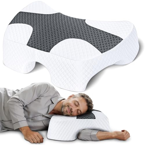 SAHEYER Seitenschläferkissen mit Armloch, Orthopädisches Nackenkissen Kopfkissen, Memory Foam Kissen mit Vier verstellbaren Armauflagen für Seiten-, Rücken- oder Bauchschläfer(Schwarz)