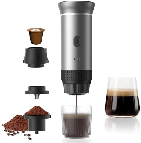 Vunzo Macchina per caffè espresso elettrica portatile, auto-riscaldamento con USB-C, macchina da caffè a capsula Mini, macchina da caffè da viaggio, macchina da caffè da campeggio