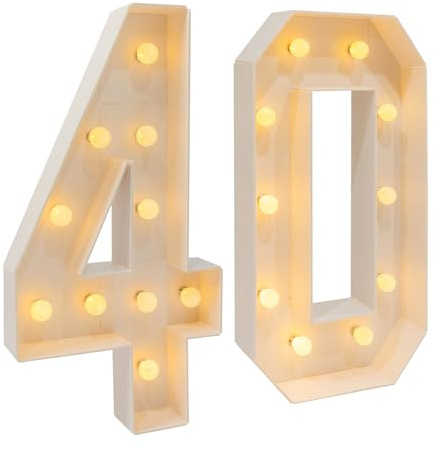 LED Zahlen Lampe, 30/40/50 Light Up Zahlen, Geburtstag Party Dekoration, 20 LED-Lampen, Warmes & Kaltes Weiß Led Leuchtzahlen für Hochzeit, Geburtstag, Party (40 Leuchtziffern)