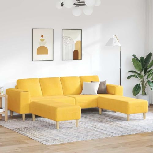 Qnhdfrt Helles Gelb Cordstoff U-Form Schlafsofa 208 cm Sitzbreite Modernes 4-Sitzer Big Sofa mit Cord Armlehnen Ergonomische Rückenlehne Langlebig Holzrahmen for Living Room und Loungesessel