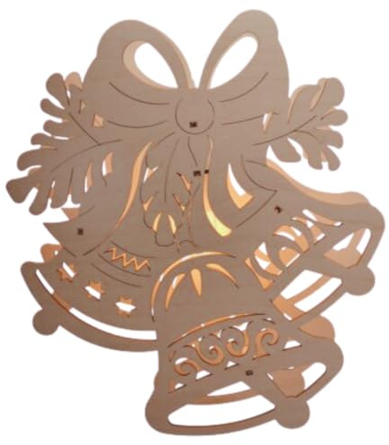 Erzwelt - Fensterbild mit Beleuchtung – Motiv 3 Glocken mit Ornamenten | 28 x 25 x 5 – Weihnachtsbeleuchtung aus Holz – Fensterdeko für Weihnachten – Original Erzgebirge Weihnachtsdeko