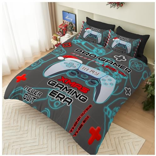 GC GAVENO CAVAILIA Xmas Pro Gamer Duvet Cover - Festive Christmas Double Bedding Set with Pillowcases - Soft Hypoallergenic Polyester Quilt Cover Bed Set (200x200 cm) - Easy Care Winter Bed Linen
