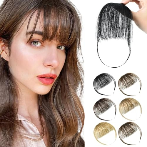 Schwarz Clip in Pony Echthaar Haarverlängerungen Bang für Frauen | Front Fringe Fake Air Bangs Pony Menschliche Haare Stücke für Damen Cosplay Party Halloween Karneval, Echthaar Menschenhaar